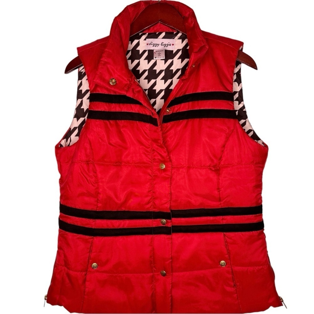 DIZZY LIZZIE Zip and Snap Quilted Puffer Vest in Red Size Large